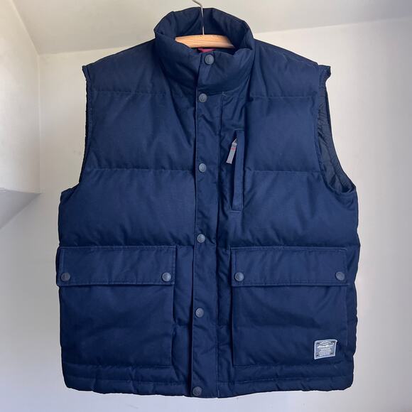 Vintage navy goose down‎ WeatherEdge puffer vest men's medium Eddie Bauer blue - Picture 1 of 8